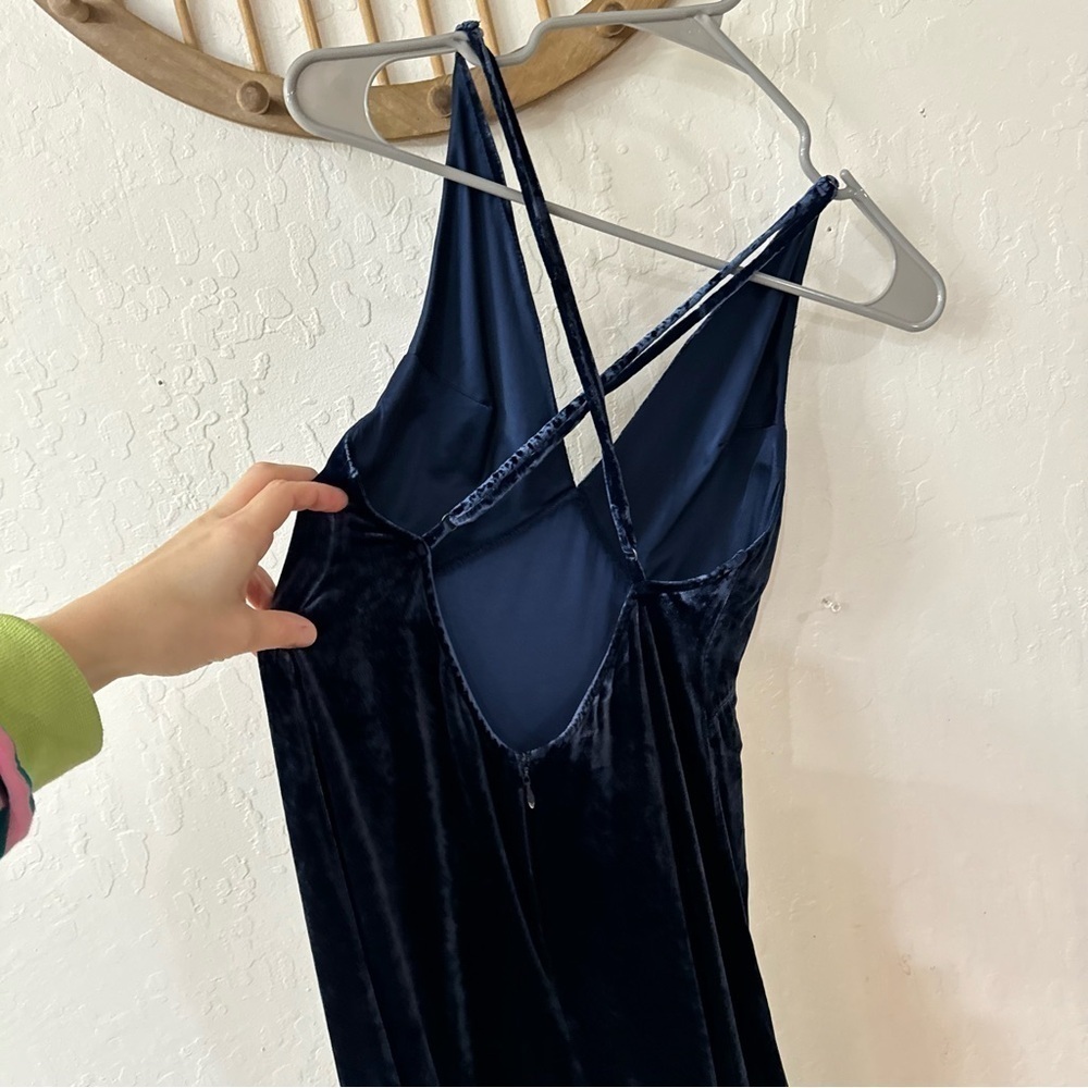 Neon Blonde Navy Blue Velvet Velour Maxi Criss Cross Open Back Dress Small - Picture 4 of 9